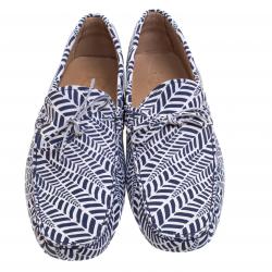 Pre Owned Tod's Blue and White Printed Leather Bow Loafers Size 46.5
