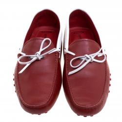 Pre Owned حذاء تودز فور فيراري جلد أحمر وأبيض بفيونكة مقاس 44.5