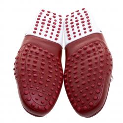 Pre Owned حذاء تودز فور فيراري جلد أحمر وأبيض بفيونكة مقاس 44.5