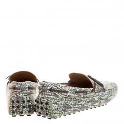 مملوكة مسبقًا Tod's Green Abstract Print Leather Bow Loafers Size 43