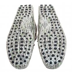 مملوكة مسبقًا Tod's Green Abstract Print Leather Bow Loafers Size 43