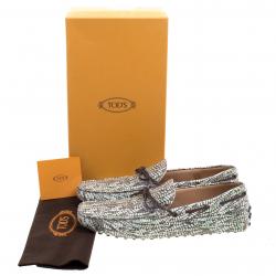 مملوكة مسبقًا Tod's Green Abstract Print Leather Bow Loafers Size 43