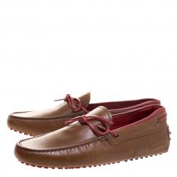 Pre Owned Tod's for Ferrari Brown and Red Leather Bow Loafers Size 42.5