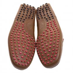 Pre Owned Tod's for Ferrari Brown and Red Leather Bow Loafers Size 42.5