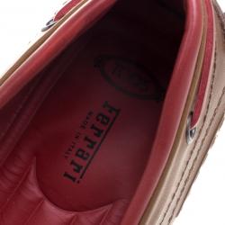 Pre Owned Tod's for Ferrari Brown and Red Leather Bow Loafers Size 42.5