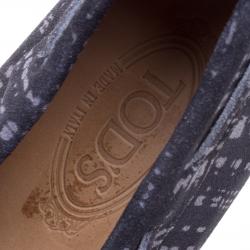 Pre Owned حذاء لوفرز تودز سويدي رصاصي بطباعة وفيونكة مقاس 43