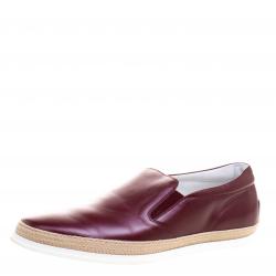 Pre Owned Tod's Burgundy Leather Espadrille Slip-On Sneakers Size 44.5