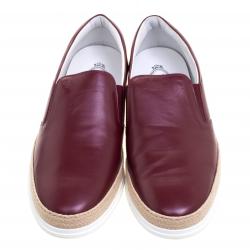 Pre Owned Tod's Burgundy Leather Espadrille Slip-On Sneakers Size 44.5