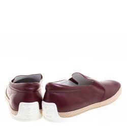 Pre Owned Tod's Burgundy Leather Espadrille Slip-On Sneakers Size 44.5