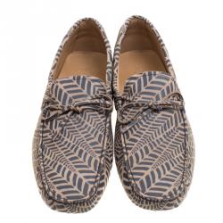 Pre Owned Tod's Beige and Grey Printed Leather Bow Loafers Size 43