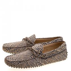 Pre Owned Tod's Beige and Grey Printed Leather Bow Loafers Size 43