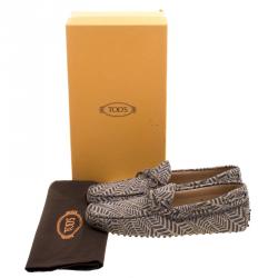 Pre Owned Tod's Beige and Grey Printed Leather Bow Loafers Size 43