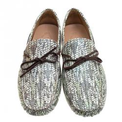 Pre Owned Tod's Green Abstract Print Leather Bow Loafers Size 44