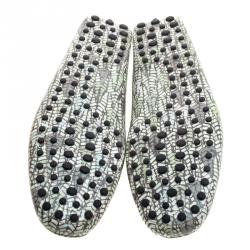 Pre Owned حذاء لوفرز تودز جلد أخضر طباعة تجريدية بفيونكة مقاس 42