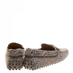 Pre Owned Tod's Beige and Grey Printed Leather Bow Loafers Size 42.5