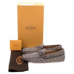 Pre Owned Tod's Beige and Grey Printed Leather Bow Loafers Size 42.5
