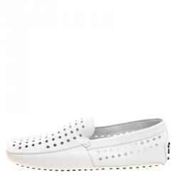 Pre Owned Tod's White Perforated Leather Loafers Size 42.5