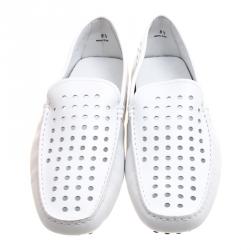 Pre Owned Tod's White Perforated Leather Loafers Size 42.5