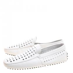 Pre Owned Tod's White Perforated Leather Loafers Size 42.5