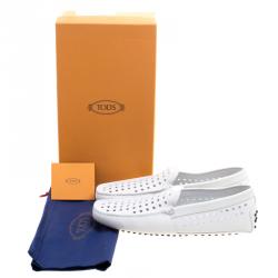 Pre Owned Tod's White Perforated Leather Loafers Size 42.5