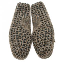 مملوكة مسبقًا Tod's Beige and Grey Printed Leather Bow Loafers Size 43