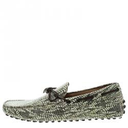 Pre Owned Tod's Green Abstract Print Leather Bow Loafers Size 42
