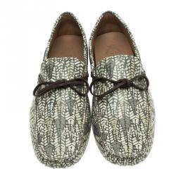 Pre Owned Tod's Green Abstract Print Leather Bow Loafers Size 42