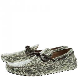 Pre Owned Tod's Green Abstract Print Leather Bow Loafers Size 42