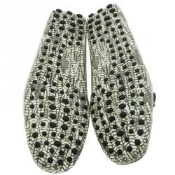 Pre Owned Tod's Green Abstract Print Leather Bow Loafers Size 42