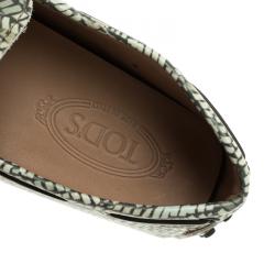 Pre Owned Tod's Green Abstract Print Leather Bow Loafers Size 42