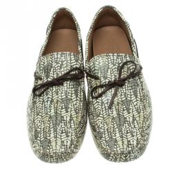 Pre Owned Tod's Green Abstract Print Leather Bow Loafers Size 44.5