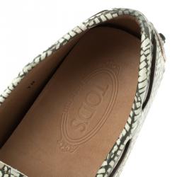 Pre Owned Tod's Green Abstract Print Leather Bow Loafers Size 44.5