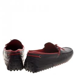 Pre Owned Tod's for Ferrari Black and Red Leather Bow Loafers Size 44