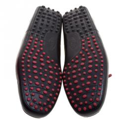 Pre Owned Tod's for Ferrari Black and Red Leather Bow Loafers Size 44