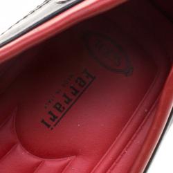 Pre Owned Tod's for Ferrari Black and Red Leather Bow Loafers Size 44