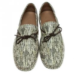 Pre Owned Tod's Green Abstract Print Leather Bow Loafers Size 44