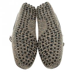 Pre Owned حذاء لوفرز تودز فيونكة جلد مطبوع رمادي وبيج مقاس 42.5 