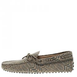 Pre Owned Tod's Beige and Grey Printed Leather Bow Loafers Size 43