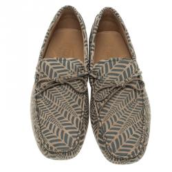 Pre Owned Tod's Beige and Grey Printed Leather Bow Loafers Size 43