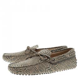 Pre Owned Tod's Beige and Grey Printed Leather Bow Loafers Size 43