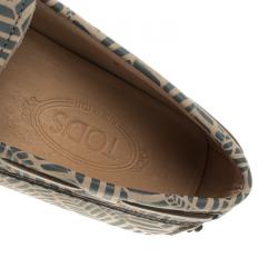 Pre Owned Tod's Beige and Grey Printed Leather Bow Loafers Size 43