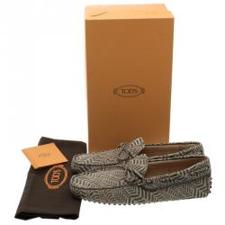 Pre Owned Tod's Beige and Grey Printed Leather Bow Loafers Size 43