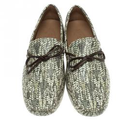 Pre Owned Tod's Green Abstract Print Leather Bow Loafers Size 42