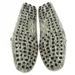 Pre Owned Tod's Green Abstract Print Leather Bow Loafers Size 42