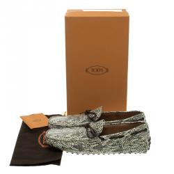 Pre Owned Tod's Green Abstract Print Leather Bow Loafers Size 42