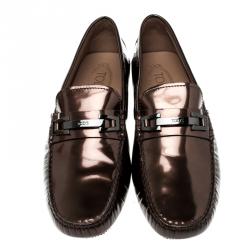 مملوكة مسبقًا Tod's Metallic Bronze Leather Macro Clamp Loafers Size 42.5
