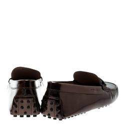 مملوكة مسبقًا Tod's Metallic Bronze Leather Macro Clamp Loafers Size 42.5