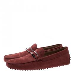 Pre Owned حذاء لوفرز تودز بيت مضفر سويدي أحمر مقاس 44.5