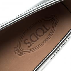 Pre Owned Tod's Metallic Grey Leather Macro Clamp Loafers Size 42.5