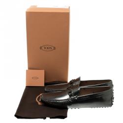 Pre Owned Tod's Metallic Grey Leather Macro Clamp Loafers Size 42.5